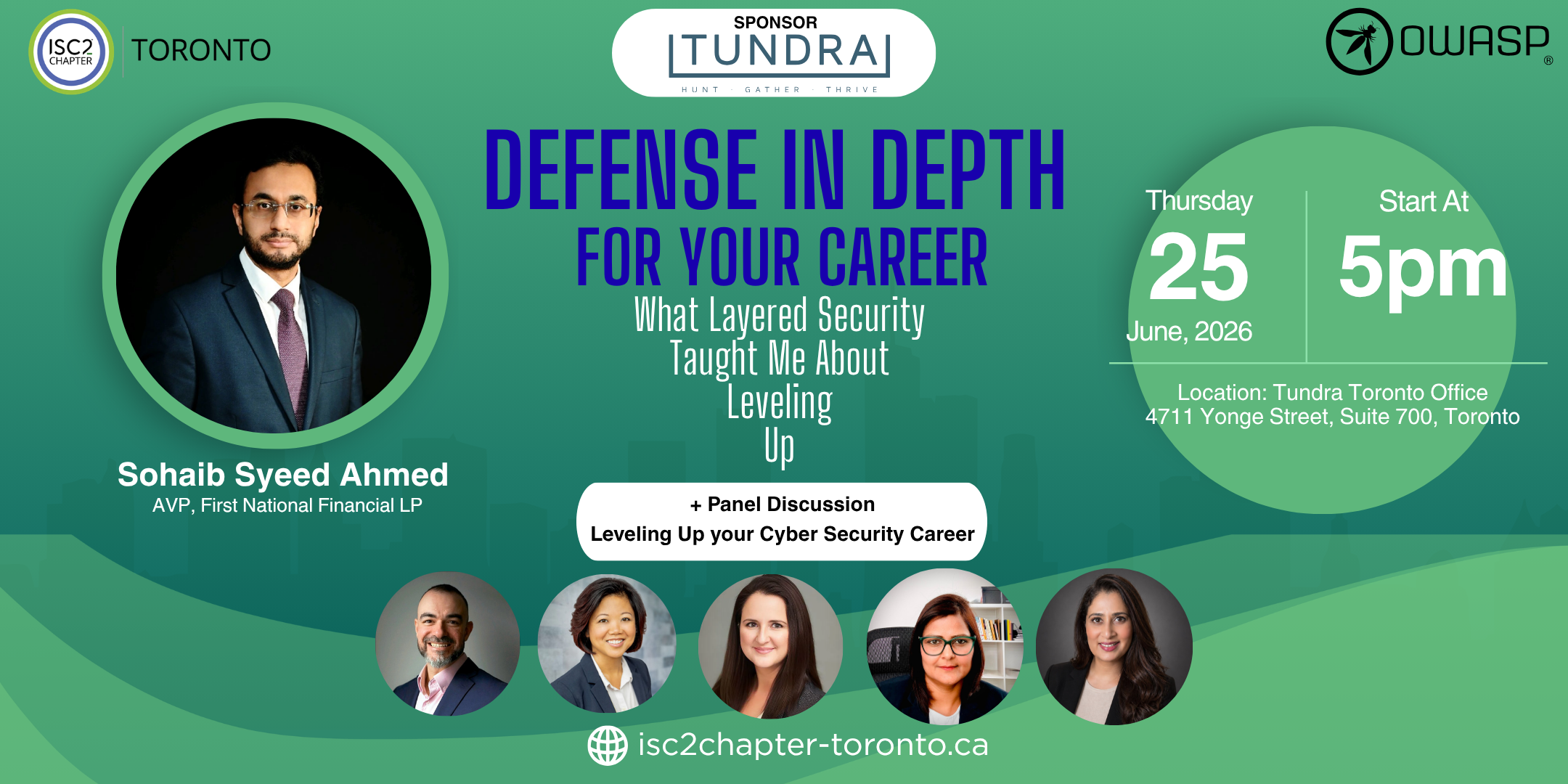 Monthly Event: ISC2 Toronto Chapter, together with OWASP Toronto Chapter, powered by Tundra - we will dive deep into career transitions.