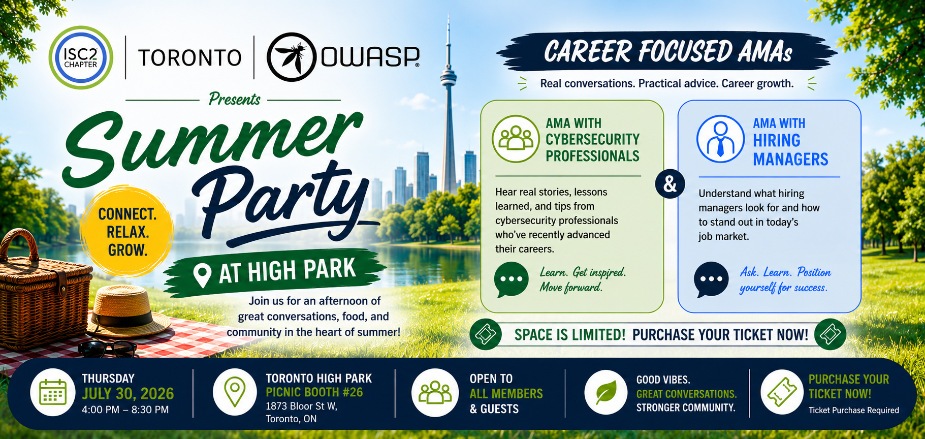 Monthly Event: ISC2 Toronto Chapter, Together with OWASP Toronto Chapter, Come Join Us to Enjoy Summer at High Park!!